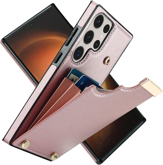 Lederhandyhülle mit Kartensteckplatz für Samsung Galaxy S25 S24 S23 FE S22 Plus S21 Note 20 Ultra A55 A54 A53 A15 A14 A13 in Pink - Bild 1