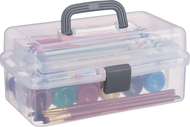 Relaxdays Aufbewahrungsbox aus Kunststoff in Grau Transparent mit 9 Fächern, B: 33 cm, H: 19 cm, T: 14,5 cm - Bild 1