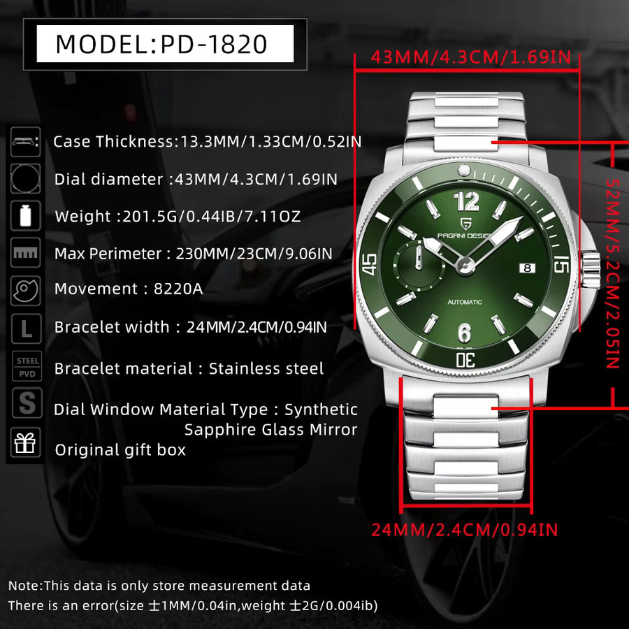 Pagani Design Armbanduhr, Automatik, Edelstahl, 43 mm, Herren - Bild 3
