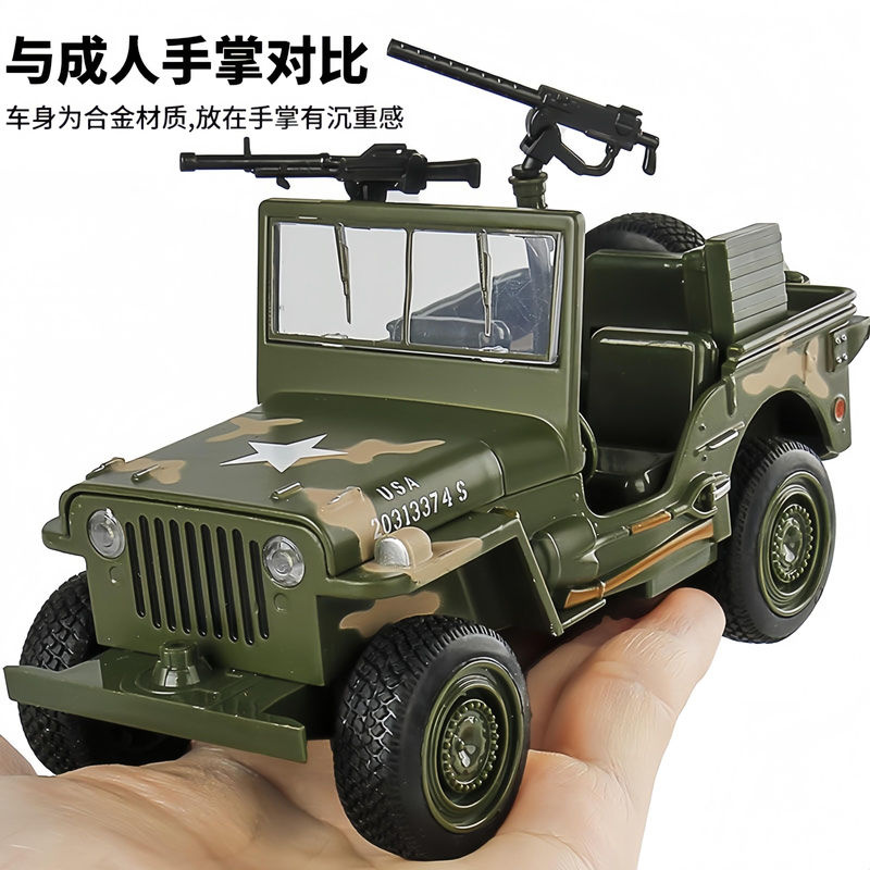 Discover Intime Willys GP Militär-Geländewagen Modellauto aus Metall in Grün Tarnfarbe, Maßstab 1:32 - Bild 2