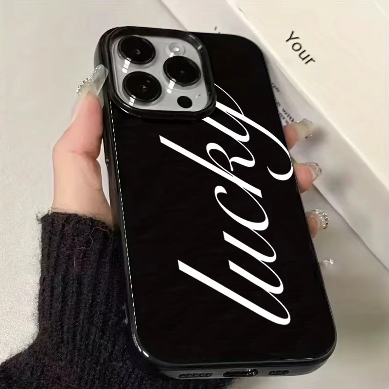 Minimalistische Handyhülle mit englischem Glücksmuster für iPhone 11 bis iPhone 17 Pro Max in Schwarz - Bild 4