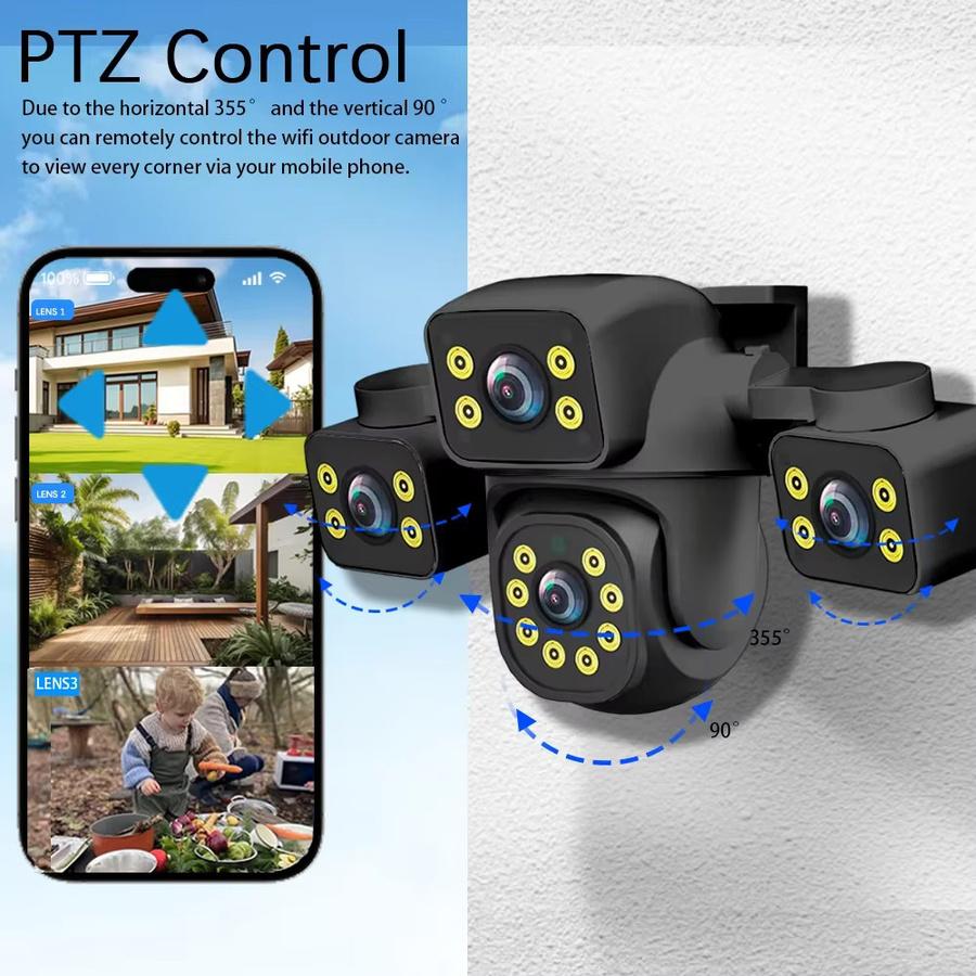IPC360 Home 15MP IP-Kamera für Außenbereich, WLAN Drei-Linsen-Sicherheitskamera mit PTZ, Auto-Tracking und Drei-Bildschirm-Überwachung, Schwarz - Bild 4