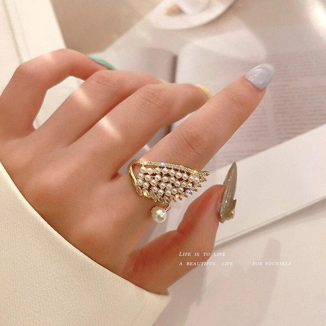 YIRAN Jewelry Damenring Edelstahl, Gold, Perle, Zirkonia - Bild 1
