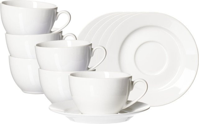 Ritzenhoff & Breker Kaffeetassen mit Untertassen Volos aus Porzellan, Weiß, 6er Set, 220 ml - Bild 1