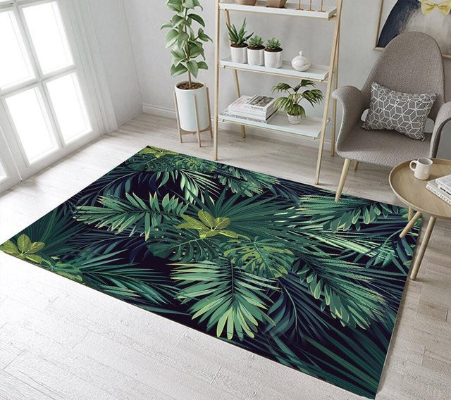 Karpetti Bereichsteppich Tropische Palmblätter in Grün, Waschbarer Teppich für Wohnzimmer und Schlafzimmer, B/T: 80 x 50 cm - Bild 1