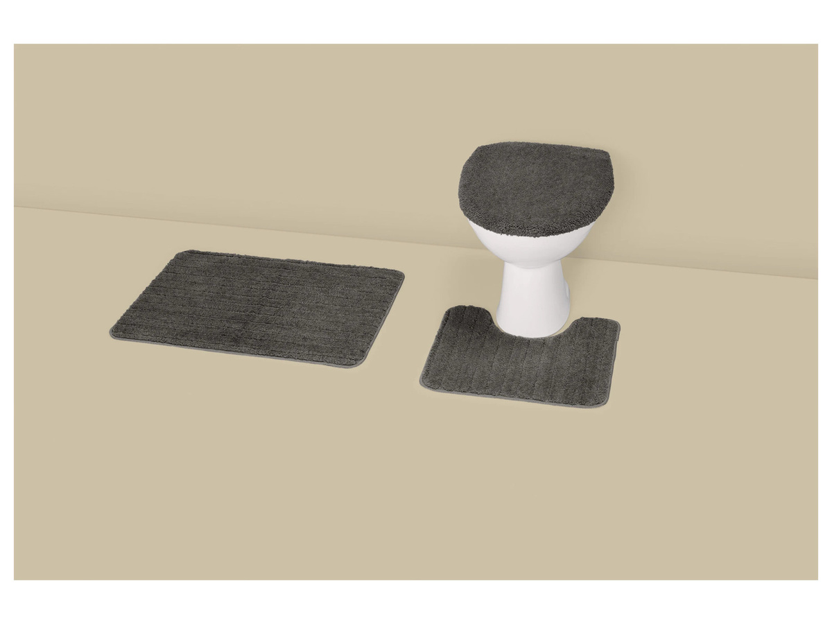 LIVARNO Badezimmergarnitur Kurzflor mit WC-Ausschnitt, WC-Vorleger und WC-Deckel-Bezug, Grau - Bild 2