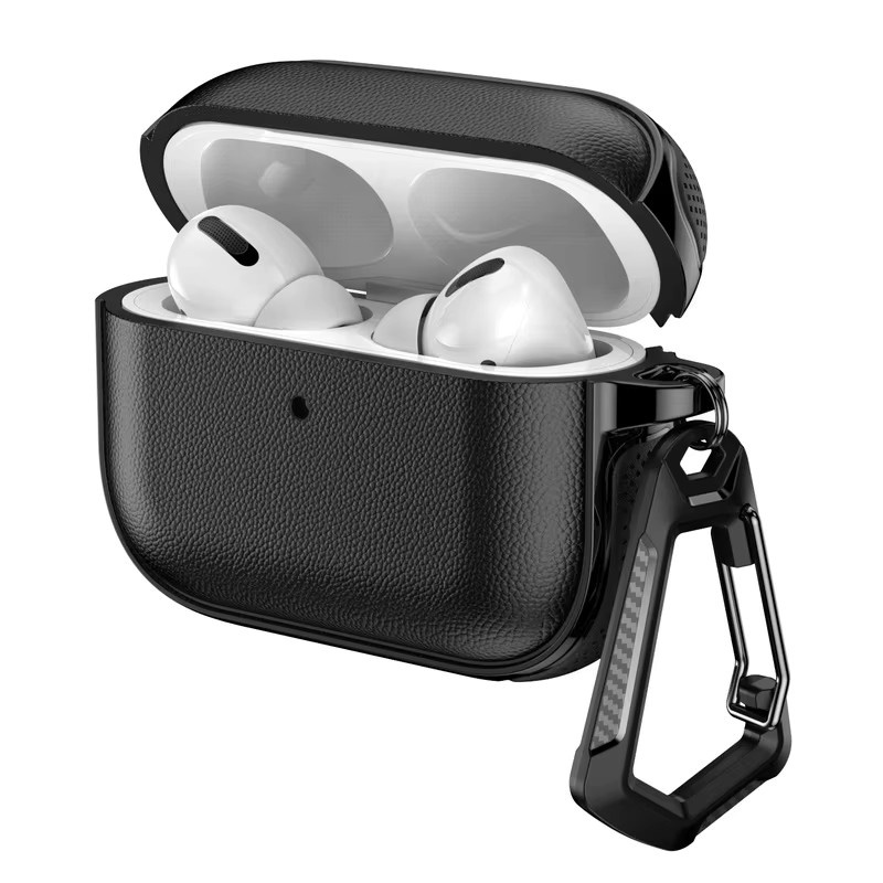 Stoßfeste Leder-Textur Kopfhörerhülle aus weichem TPU für Apple AirPods Pro, Pro 2, Pro 3 und AirPods 4 in Schwarz oder Orange - Bild 2
