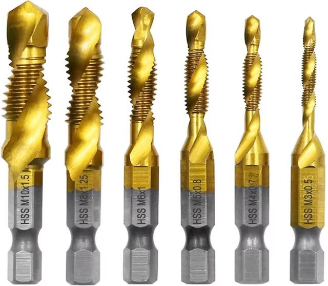YUKU 6er Set Titanbeschichtete HSS Gewindebohrer aus Schnellarbeitsstahl in Gold - Bild 1
