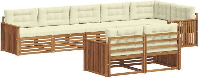 vidaXL Outdoor-Sofagarnitur 8-teilig aus Akazienholz in Natur und Creme mit Kissen und Armlehnen - Bild 1