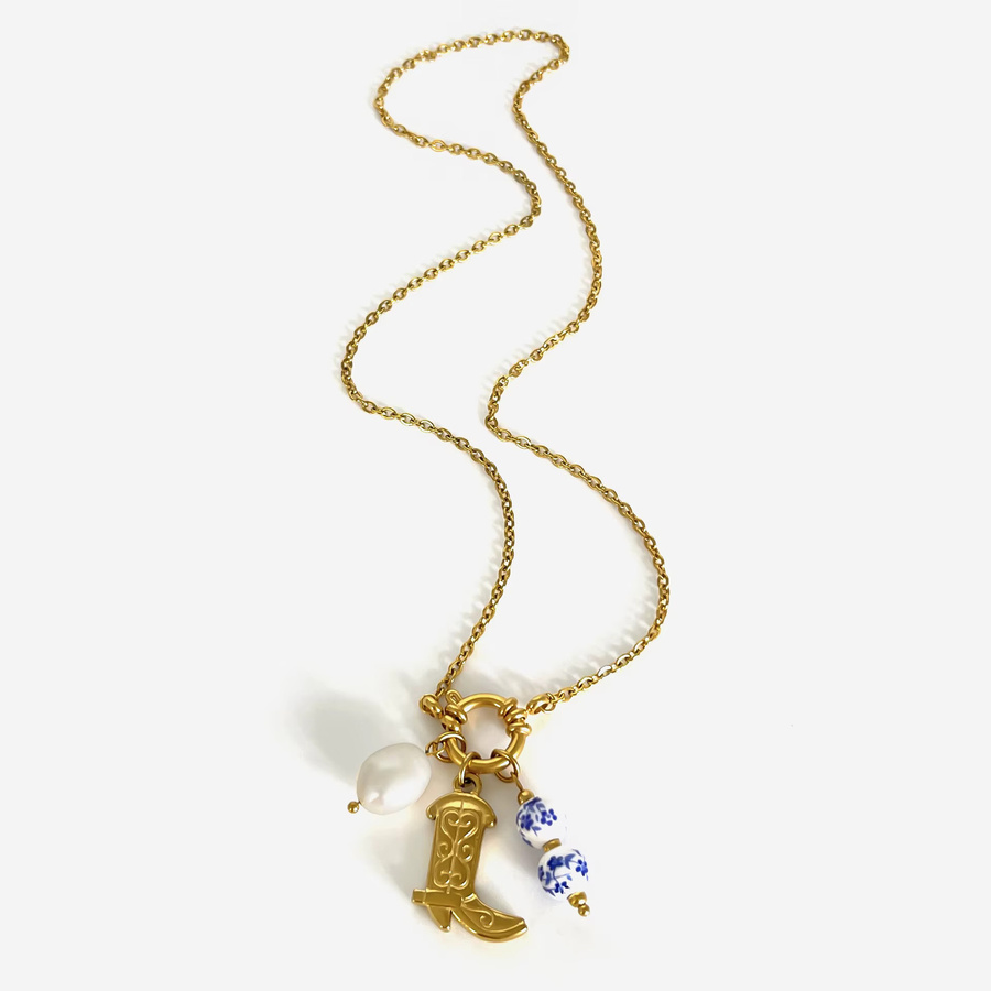 Halskette Edelstahl, Perle, Gold, Damen - Bild 3