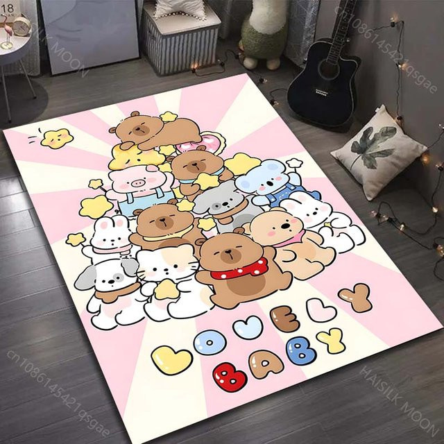 UQIDEHOME Rutschfeste Fußmatte mit Capybara-Cartoon-Druck, Waschbar, B/B: 60 x 40 cm, Mehrfarbig - Bild 1