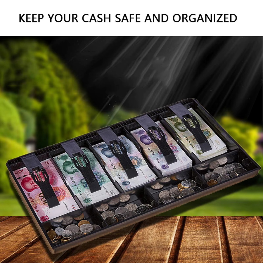 Qiilu Kassenkassette mit fünf Gitter-Schubladen für Bargeld und Münzen, Schwarz, Kunststoff - Bild 5