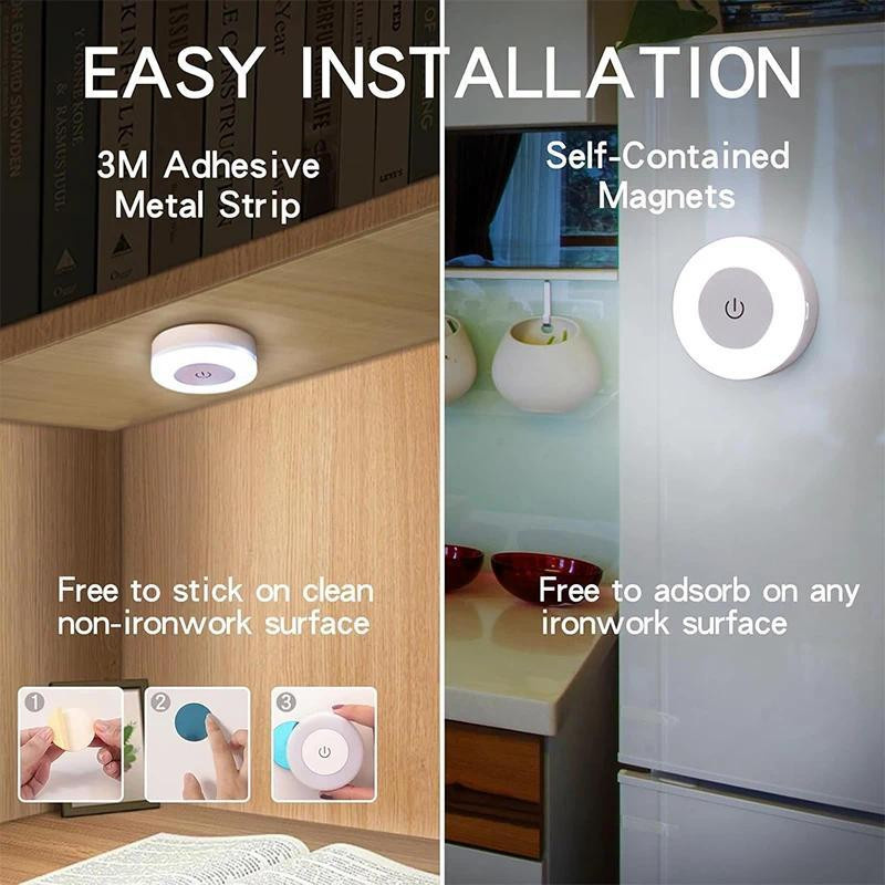 Meiteai-Home LED Nachtlicht mit Touch-Sensor, USB-wiederaufladbare runde Wandleuchte in Weiß, dimmbar und magnetisch für Flur und Schlafzimmer - Bild 8