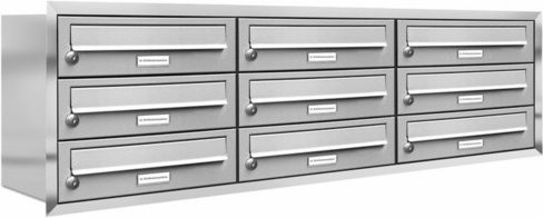 AL Briefkasten für 9 Parteien, Unterputzmontage, silberfarben, B/H/T: 118,9 x 38,5 x 27,5 cm - Bild 1