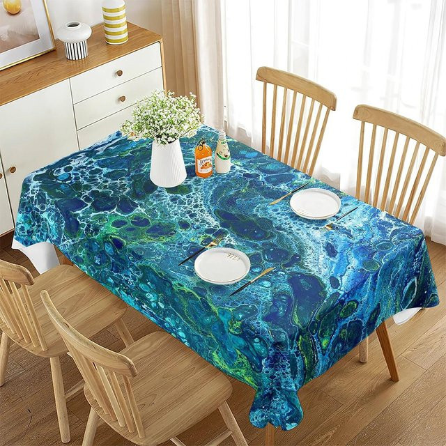 Fancy Style Studio Tischdecke mit blauem Marmormuster, rechteckig, fleckenabweisend, B/T: 70 x 70 cm - Bild 1