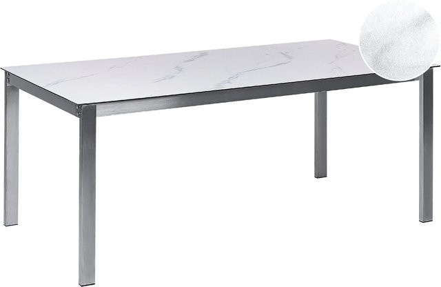 Beliani Gartentisch COSOLETO in Weißer Marmor-Optik mit Glasplatte, B/T/H: 180 x 90 x 75 cm - Bild 1