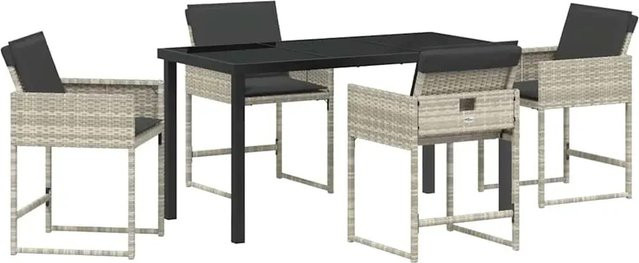 vidaXL Garten Essgruppe 5-teilig aus Poly Rattan in Hellgrau-Anthrazit mit Kissen und Sicherheitsglas - Bild 1