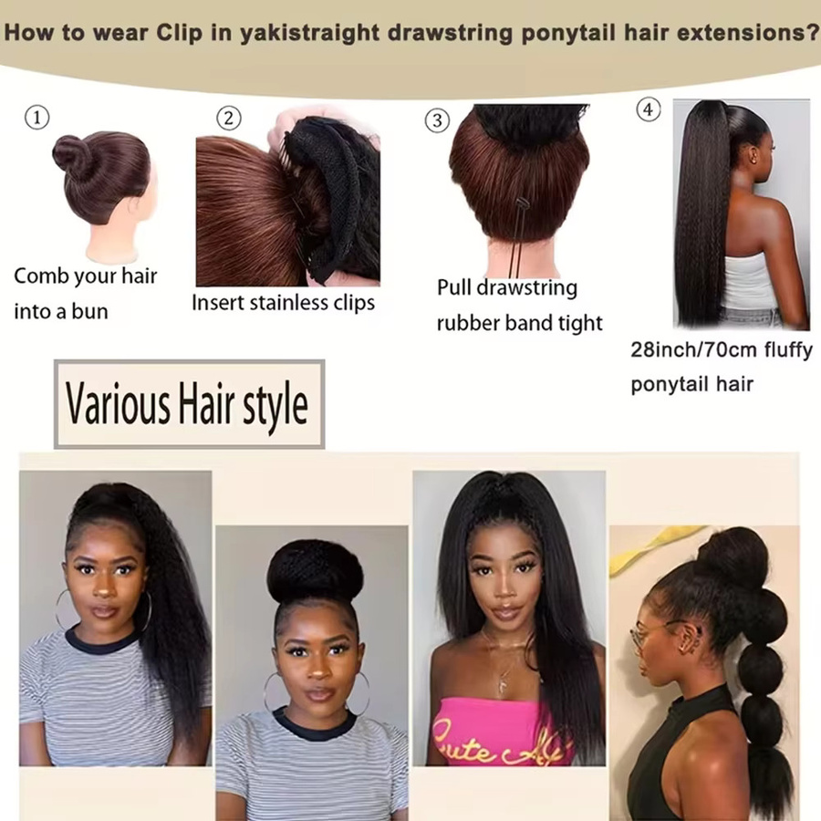 Shesbeauty Haarverlängerung Yaki Straight Clip-In Pferdeschwanz, 26 Zoll - Bild 5