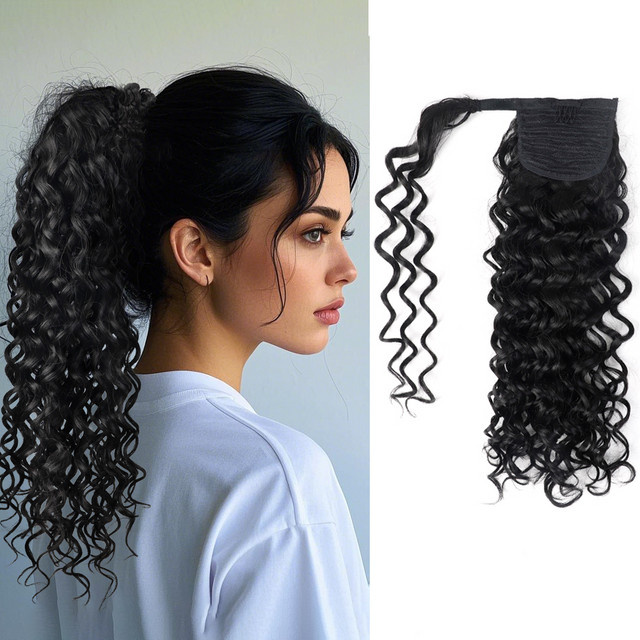 Rebecca Beauty Wasserwellen-Pferdeschwanz-Extensions, Echthaar, Schwarz, Unisex - Bild 1