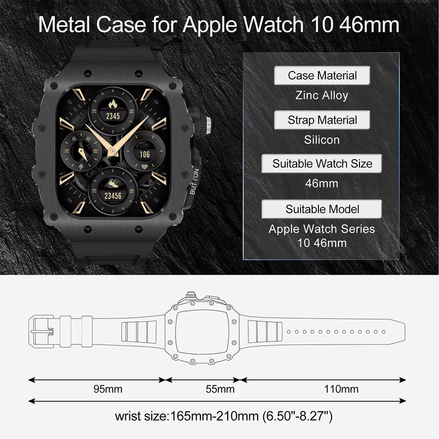 FancyWrist Modifikationsset für Apple Watch mit Edelstahl-Uhrengehäuse und Silikonarmband in Orange - Bild 5