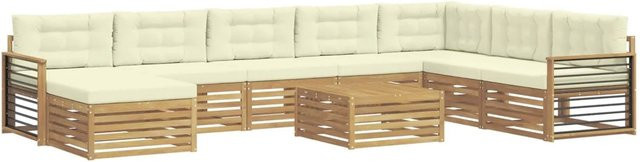 vidaXL Outdoor-Sofagarnitur 9-teilig aus Akazien-Massivholz in Weiß und Beige mit Polsterkissen im U-Shape Design - Bild 1