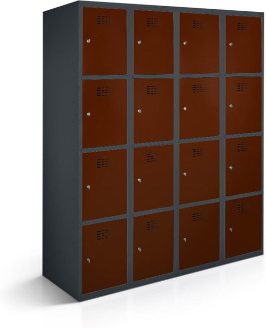 rotstahl Fächerschrank mit 16 Fächern in Anthrazitgrau und Mahagoni, B/T/H: 120 x 50 x 180 cm - Bild 1