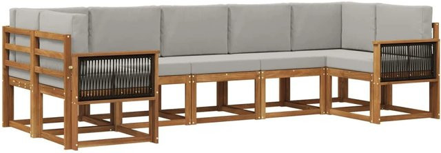 vidaXL Outdoor-Sofagarnitur aus Akazien-Massivholz mit Kissen, Grau/Natur - Bild 1