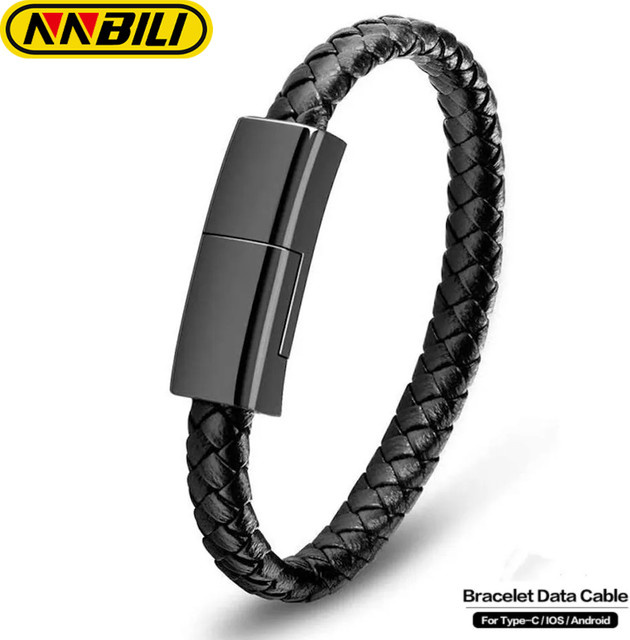 NNBILI Armband USB-Ladekabel mit USB Typ C und Micro USB für Schnellladung und Datentransfer, Schwarz - Bild 1