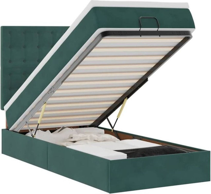 Vidaxl Ottoman Polsterbett mit Matratze und LED in Dunkelgrün aus Samt, B/T: 100 x 200 cm - Bild 1