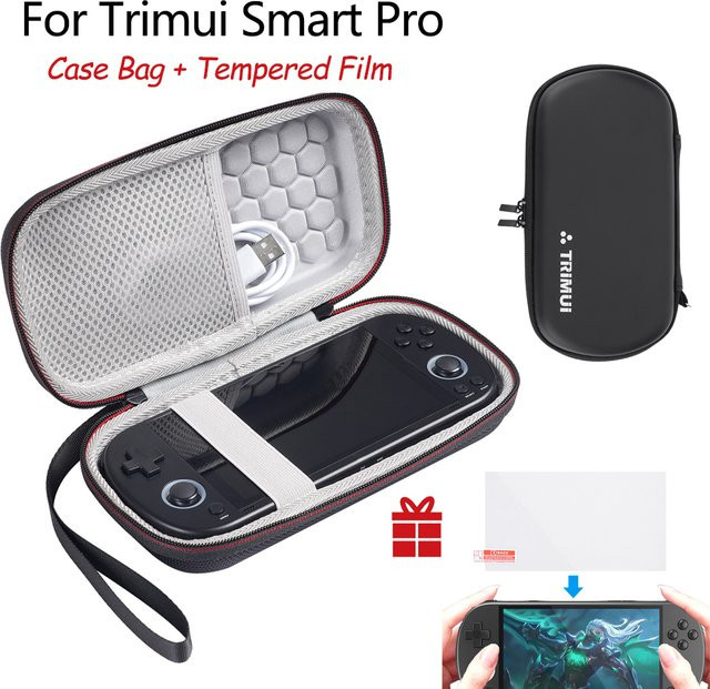 Trimui Smart Pro Tragetasche mit Displayschutzfolie und Staubschutz in Schwarz für Retro Handheld Spielekonsole - Bild 1