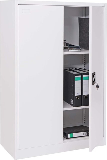 Aktenschrank MCW-H17 aus Metall in Weiß mit 2 abschließbaren Türen und Regalfächern, H x B x T: 140 x 90 x 40 cm - Bild 1