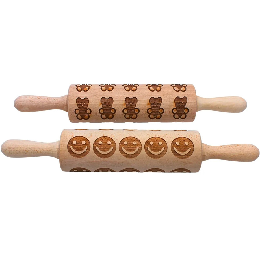 2er Set Holz Teigroller von Dekohelden24 mit 2 Motiven für Spekulatius und Plätzchen, Farbe: Braun, B/H/T: 37 x 6 x 6 cm - Bild 2