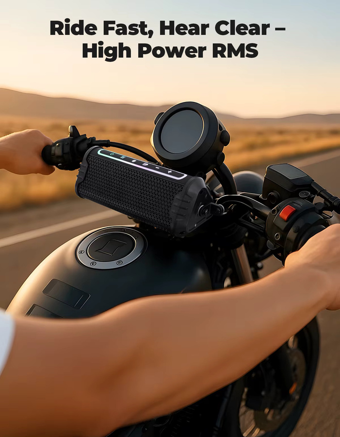 KEMIMOTO Wasserdichter Musik-Player mit LED-Umgebungsbeleuchtung und USB-A für Motorrad, ATV und UTV in Schwarz - Bild 3
