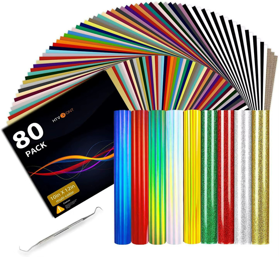 HTVRONT Wärmeübertragungsvinyl Bundle für T-Shirts, 80er-Pack, Multicolor, B: 30,48 cm, T: 30,48 cm - Bild 3