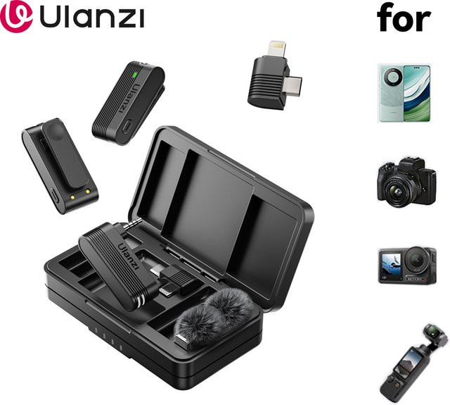 Ulanzi A100 Wireless Lavalier Mikrofon für Smartphone und Kamera in Schwarz - Bild 1