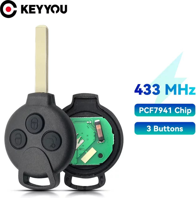 Keyyou Auto Fernbedienung Schlüssel für Mercedes Benz Smart 433 MHz ID46 PCF7941 mit Batterie in Schwarz - Bild 1