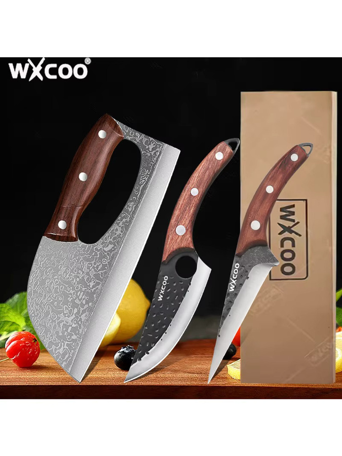 WXCOO Multifunktionales Küchenmesser aus Edelstahl mit Holzgriff als Fleischbeil, Metzgermesser und Obst- sowie Gemüsemesser - Bild 6