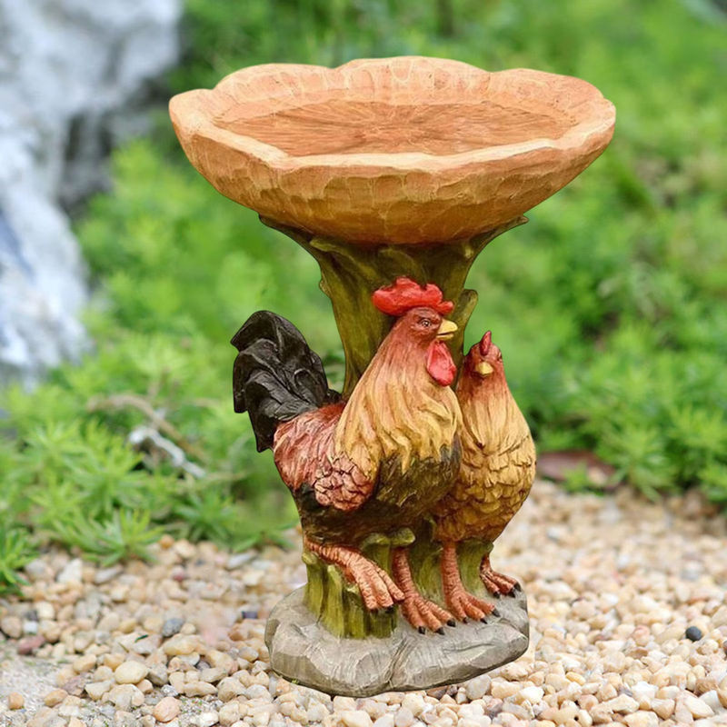 Homyl Hahn Statue als Vogelbad und Futterstation aus Harz für Garten und Balkon, Mehrfarbig - Bild 2