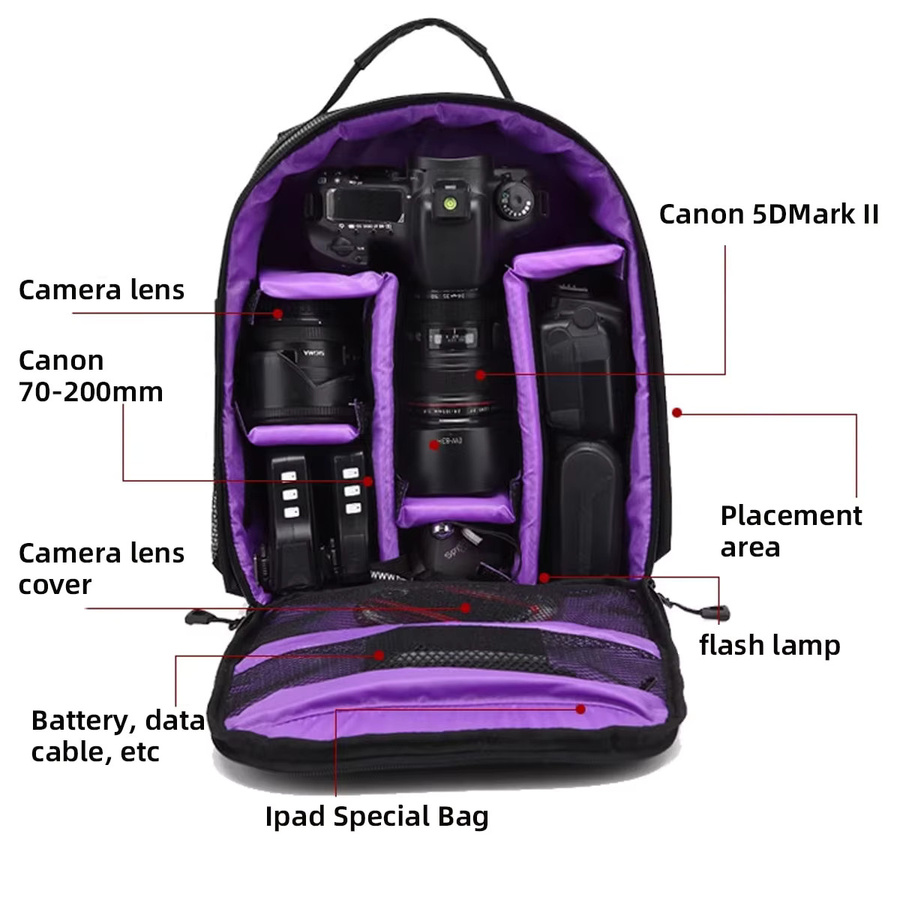 Wasserdichter Sony Outdoor Kamera Rucksack für DSLR in Lila - Bild 5