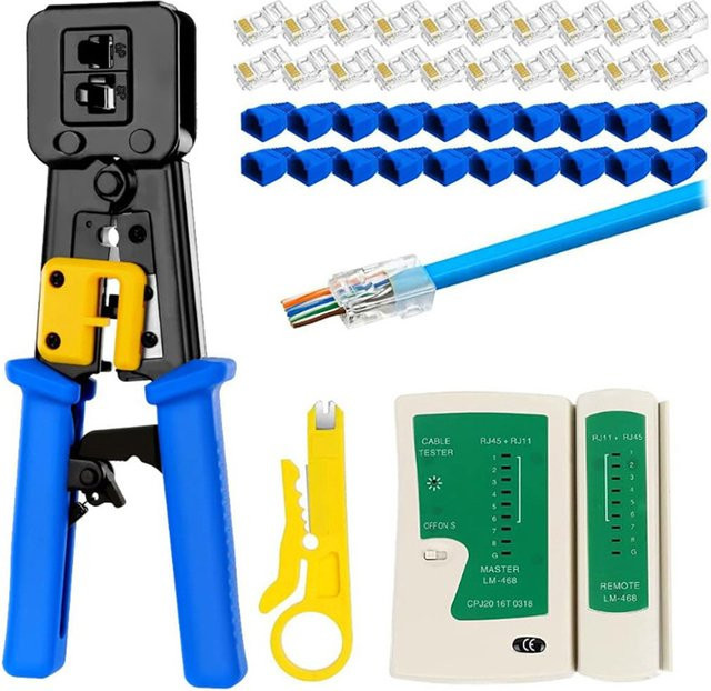 Multifunktionale RJ45 Crimpzange von WOZOBUY für Cat5 und Cat6 Netzwerkkabel, RJ12 Kabel-Stripper und Netzwerk-Werkzeug in Multicolor - Bild 1