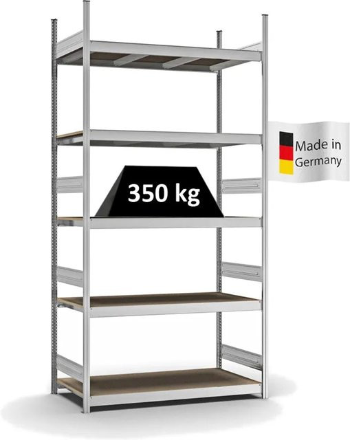 PROREGAL Weitspannregal Stecksystem T-Profil in Silber, verzinkt, mit 5 Ebenen Spanplatten-Fachböden, H x B x T: 300 x 150 x 60 cm - Bild 1