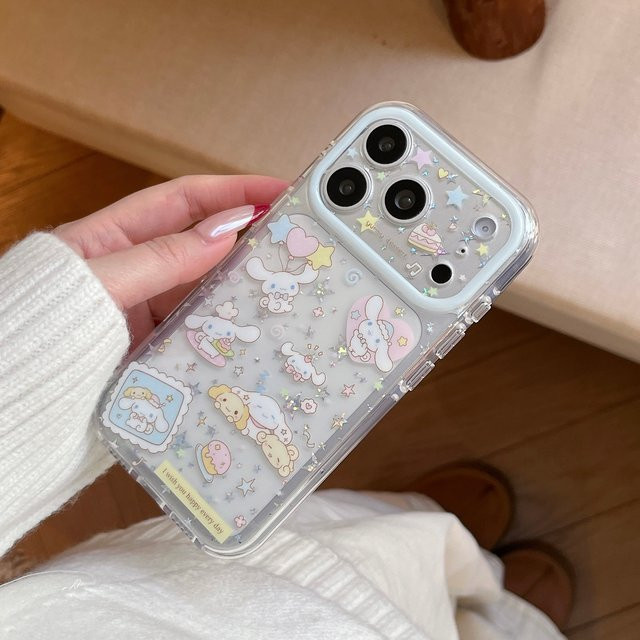 Sanrio Cinnamoroll Handyhülle mit Glitzer-Sternen für iPhone 17 16 15 14 13 Pro Max, transparente weiche TPU Hülle - Bild 1