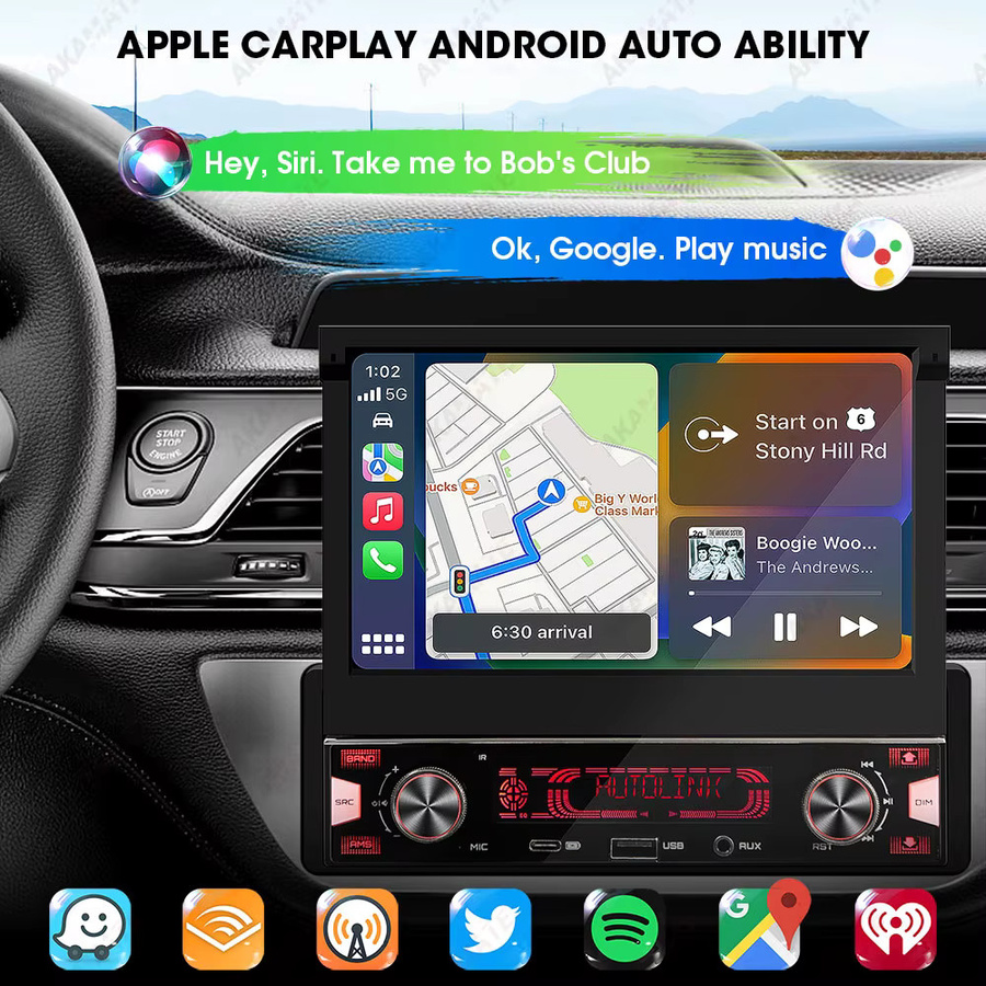 AKAMATE Single Din MP5 Auto Radio mit 7 Zoll kapazitivem Touchscreen, kabelloses CarPlay, Android Auto und GPS Navigation in Schwarz - Bild 3