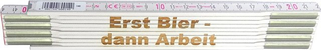 Stabila Zollstock aus Holz mit Lasergravur Erst Bier - dann Arbeit, Farbe: Weiß, Länge: 2 m - Bild 1