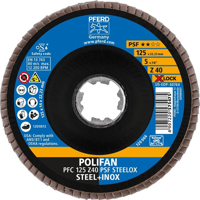 PFERD Fächerscheiben Polifan PSF PFC Steelox und X-Lock, Durchmesser: 125 mm, Breite: 40 mm, Mehrfarbig - Bild 1