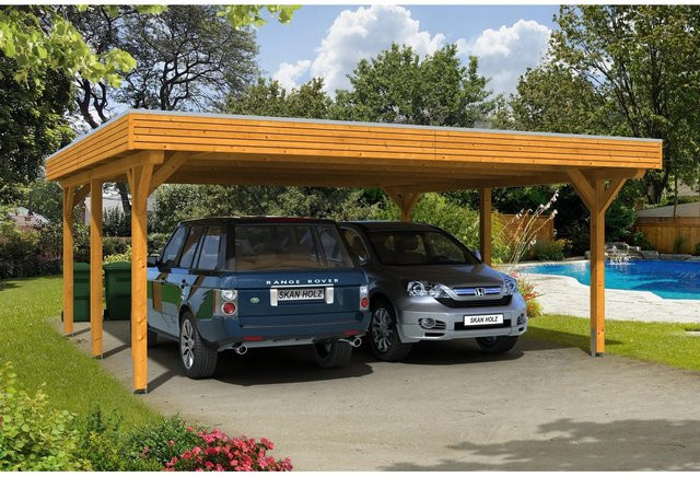 Skan Holz Carport Spessart aus Fichte in Eiche Hell, B/T: 611 x 604 cm, Höhe: 258 cm - Bild 1