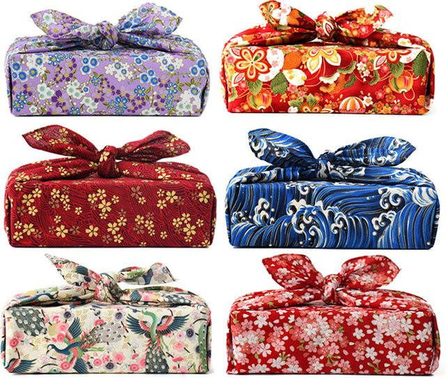 Japanisches Furoshiki Wickeltuch aus Baumwolle für Picknick und Geschenkverpackung, B/B: 70 x 70 cm, Mehrfarbig - Bild 1