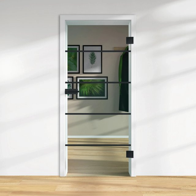 Skyscope Glasdrehtür ESG Klarglas mit Dekor Siebdruck, Farbe Transparent/Schwarz, DIN Rechts, H x B x T: 197,2 x 83,4 x 0,8 cm - Bild 1