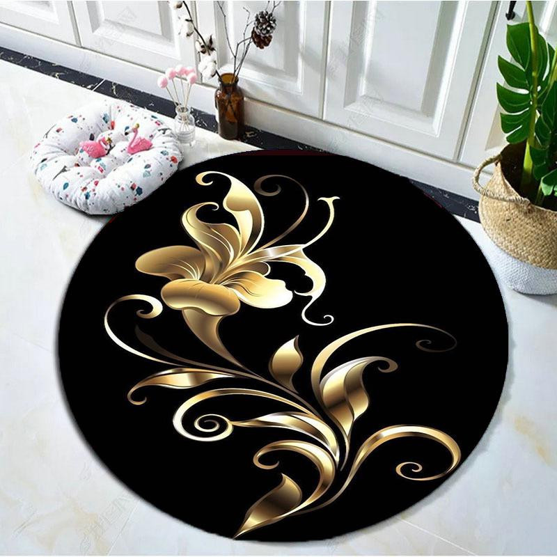 Runder Teppich mit goldenem Blumenmuster, rutschfest und wasserdicht, Farbe: Schwarz-Gold, Durchmesser: 100 cm - Bild 3