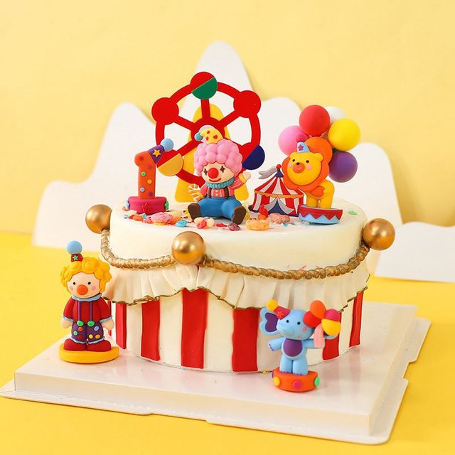 Ataozhekou Zirkus Clown Kuchen Topper mit Elefant und Löwe in Mehrfarbig für Kindergeburtstage und Babypartys - Bild 1